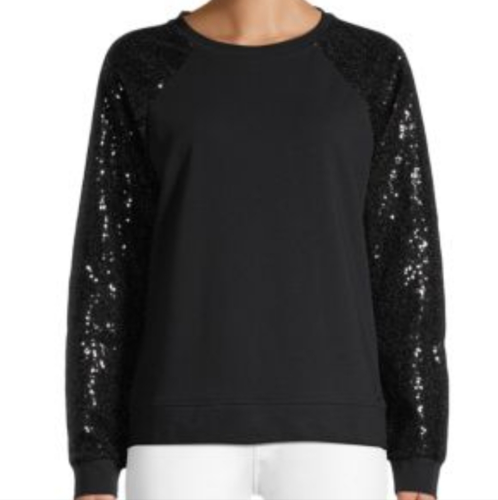 Black Sequin Long Sleeve Sweatshirt